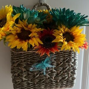 Hand Crafted Yellow Teal and Orange Faux Floral Wall Decor